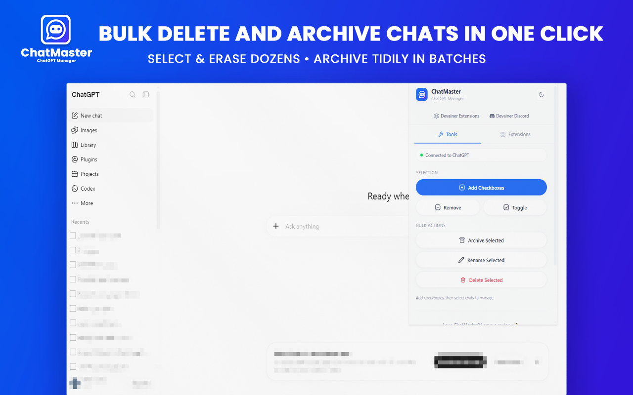 ChatMaster – ChatGPT Bulk Delete, Archive, Rename & Timestamps